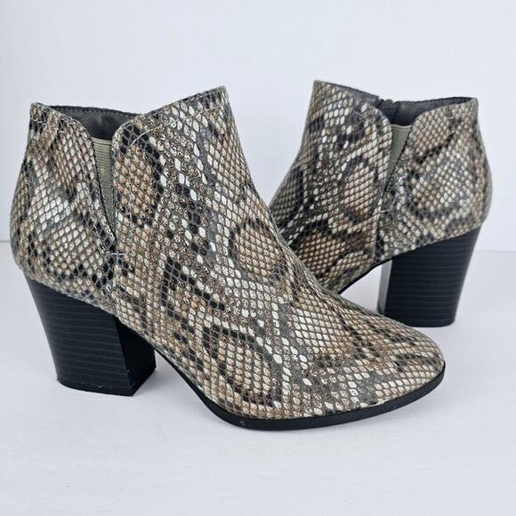 Women's Python Print Side Zip Block Heel Ankle Boots Size 7.5M - Picture 4 of 11
